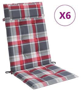 VidaXL Jastuci za stolicu visoki naslon 6 kom crveni karirani tkanina