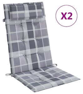 VidaXL Jastuci za stolicu visoki naslon 2 kom sivi karirani od tkanine