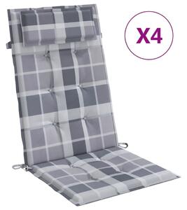 VidaXL Jastuci za stolicu visoki naslon 4 kom sivi karirani od tkanine