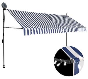 Tenda na ručno uvlačenje s LED svjetlima 400 cm plavo-bijela - Plava / N/A