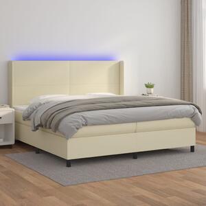 Krevet box spring s madracem LED krem 200x200cm od umjetne kože - Krema / 200 x 200 cm