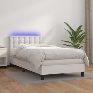 Krevet box spring s madracem LED bijeli 90x200 cm umjetna koža - Bijela / 90 x 200 cm