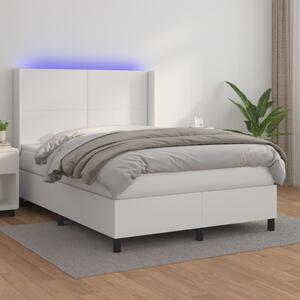 Krevet box spring s madracem LED bijeli 140x200 cm umjetna koža - Bijela / 140 x 200 cm