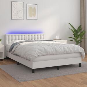 Krevet box spring s madracem LED bijeli 140x190 cm umjetna koža - Bijela / 140 x 190 cm