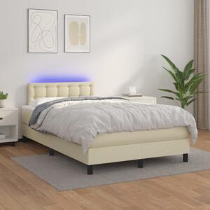 Krevet box spring s madracem LED krem 120x200cm od umjetne kože - Krema / 120 x 200 cm