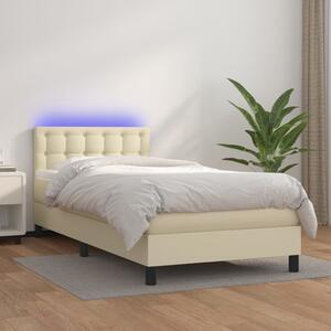 Krevet box spring s madracem LED krem 100x200cm od umjetne kože - Krema / 100 x 200 cm