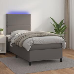 Krevet box spring s madracem LED sivi 100x200cm od umjetne kože - Siva / 100 x 200 cm