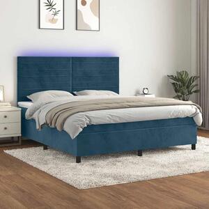 Krevet box spring s madracem LED tamnoplavi 160x200 cm baršun - Plava / 160 x 200 cm