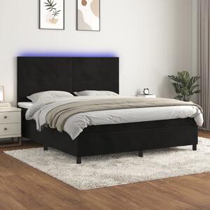 Krevet box spring s madracem LED crni 160x200 cm baršun - Crna / 160 x 200 cm
