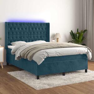Krevet box spring s madracem LED tamnoplavi 140x190 cm baršun - Plava / 140 x 190 cm
