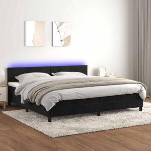 Krevet box spring s madracem LED crni 200x200 cm baršun - Crna / 200 x 200 cm