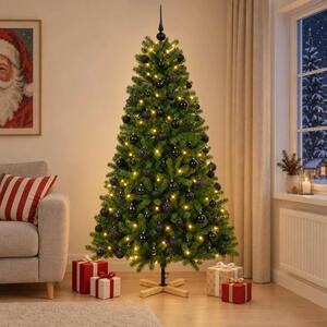 Umjetno božićno drvce s kuglicom 180 cm 300 LED lampica - 180 cm s LED-ima i crnim lopticama
