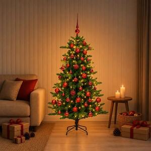 Umjetno božićno drvce s kuglicama 120 cm 150 LED lampica - 120 cm s LED-ima i crvenim lopticama
