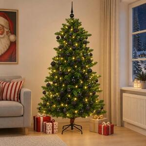 Umjetno božićno drvce s kuglicama 180 cm 300 LED lampica - 180 cm s LED-ima i crnim lopticama