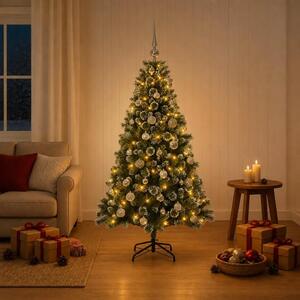 Umjetno božićno drvce s kuglicama 120 cm 150 LED lampica - 120 cm s LED-ima i srebrnim lopticama