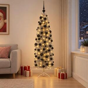 Umjetno usko božićno drvce s kuglicom 180 cm 300 LED lampica - 180 cm s LED-ima i crnim lopticama