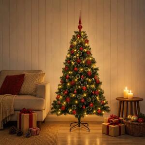 Umjetno božićno drvce s kuglicama 120 cm 150 LED lampica - 120 cm s LED-ima i crvenim lopticama
