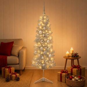 Umjetno usko božićno drvce s kuglicom 150 cm 150 LED lampica - 150 cm s LED-ima i srebrnim lopticama
