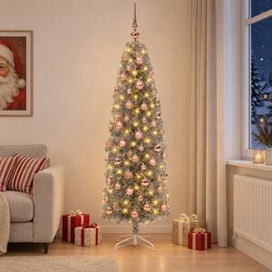 Umjetno usko božićno drvce s kuglicom 180 cm 300 LED lampica - 180 cm s LED-ima i ružičastim lopticama