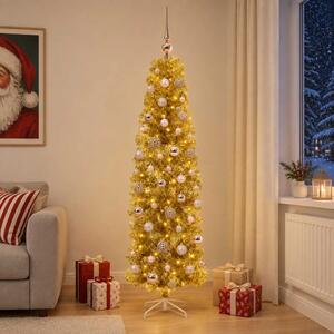 Umjetno usko božićno drvce s kuglicama 180 cm 300 LED lampica - 180 cm s LED-ima i ružičastim lopticama