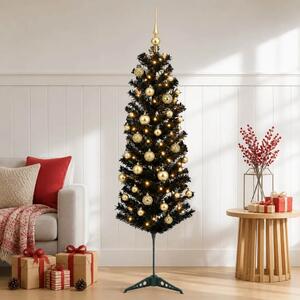 Umjetno usko božićno drvce s kuglicom 150 cm 150 LED lampica - 150 cm s LED-ima i zlatnim/bronzanim kuglicama