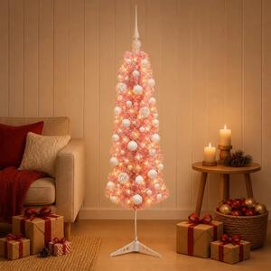 Umjetno usko božićno drvce s kuglicom 120 cm 150 LED lampica - 120 cm s LED žaruljama i bijelim kuglicama