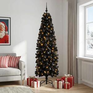 Umjetno usko božićno drvce s kuglicom 180 cm 300 LED lampica - 180 cm s LED-ima i crnim lopticama