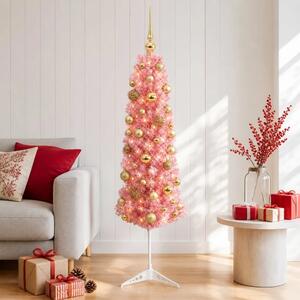 Umjetno usko božićno drvce s kuglicama 120 cm 150 LED lampica - 120 cm s LED-ima i zlatnim/bronzanim kuglicama