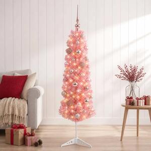 Umjetno usko božićno drvce s kuglicama 120 cm 150 LED lampica - 120 cm s LED-ima i ružičastim lopticama