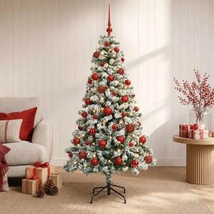 Umjetno božićno drvce s kuglicama 120 cm 150 LED lampica - 120 cm s LED-ima i crvenim lopticama