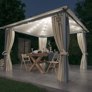 Sjenica sa zastorima i LED svjetlima 300 x 300 cm krem aluminij - Krema / 300 x 300 cm