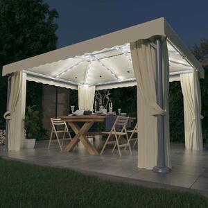 Sjenica sa zastorima i LED svjetlima 4 x 3 m krem bijela - Krema / 4 x 3 m