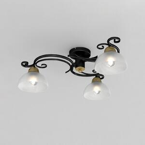 Stropna lampa Flora, 3 staklena sjenila, crna/mjed