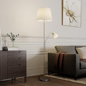 Lindby podna lampa Nantwin, 175 cm, bijela, nikal, tekstil, Bijela, Dnevni boravak/blagovaonica, Tkanina / tekstil, Svjetlo za čitanje