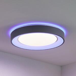 Lindby LED stropna svjetiljka Lindum, RGB, CCT, daljinska, prigušiva, prigušiva, Crno, Dnevni boravak/blagovaonica, Metal