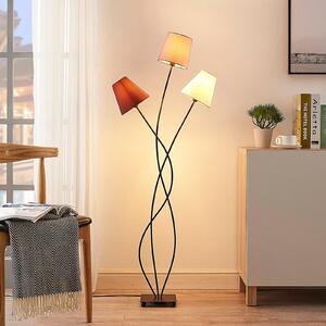 Lindby podna lampa Melis, 130 cm, tri žarulje, tekstil, Sivo, Dnevni boravak/blagovaonica, Tkanina / tekstil