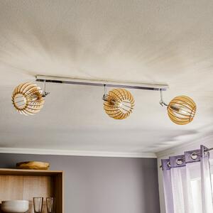 Stropna lampa Paz krom drvene letvice lopta, 3 žarulje