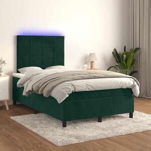 Krevet box spring s madracem LED tamnozeleni 120x200 cm baršun - Zelena / 120 x 200 cm