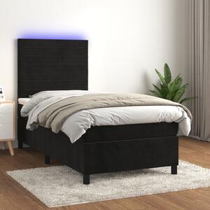 Krevet box spring s madracem LED crni 90x200 cm baršun - Crna / 90 x 200 cm