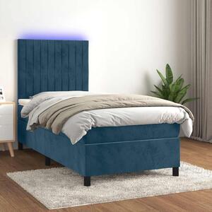 Krevet box spring s madracem LED tamnoplavi 80 x 200 cm baršun - Plava / 80 x 200 cm