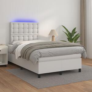 Krevet box spring s madracem LED bijeli 120x200 cm umjetna koža - Bijela / 120 x 200 cm