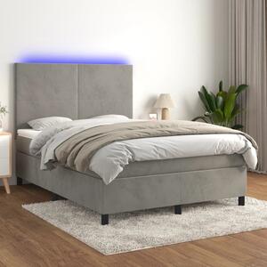 Krevet box spring s madracem LED svjetlosivi 140x200 cm baršun - Siva / 140 x 200 cm