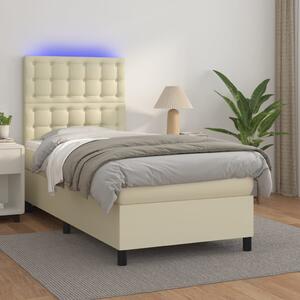 Krevet box spring s madracem LED krem 90x190 cm od umjetne kože - Krema / 90 x 190 cm