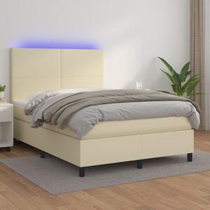 Krevet box spring s madracem LED krem 140x200cm od umjetne kože - Krema / 140 x 200 cm