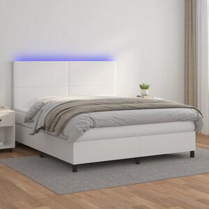 Krevet box spring s madracem LED bijeli 180x200 cm umjetna koža - Bijela / 180 x 200 cm