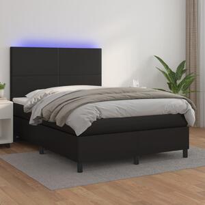 Krevet box spring s madracem LED crni 140 x 190 cm umjetna koža - Crna / 140 x 190 cm