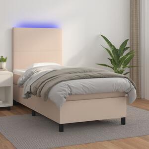 Krevet box spring madrac LED cappuccino 100x200cm umjetna koža - Smeđa / 100 x 200 cm