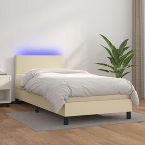 Krevet box spring s madracem LED krem 100x200cm od umjetne kože - Krema / 100 x 200 cm