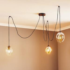 EMIBIG LIGHTING Viseća lampa Starla, grafit/jantarna/prozirno staklo, 3 žarulje., prigušiva, Crno, Dnevni boravak/blagovaonica, Staklo
