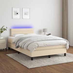 Krevet box spring s madracem LED krem 120 x 200 cm od tkanine - Krema / 120 x 200 cm